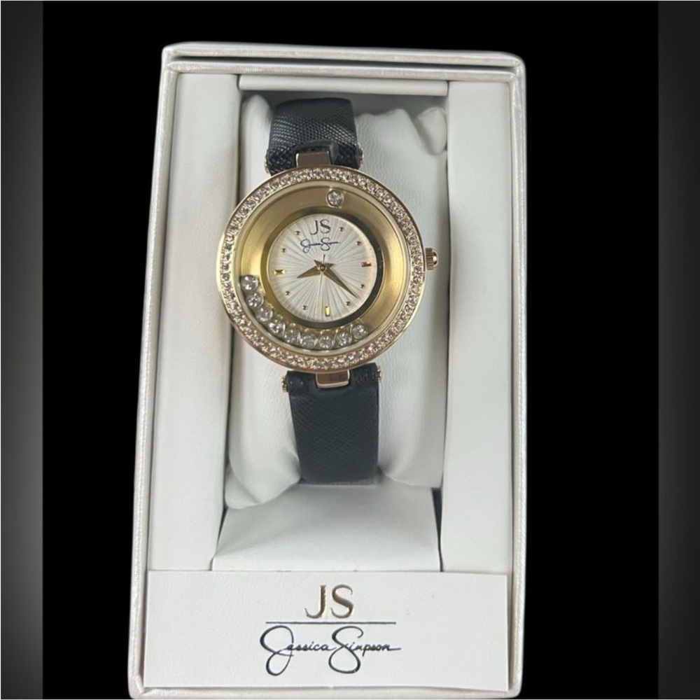 Jessica Simpson Gold and Black Crystal-Embellished Watch